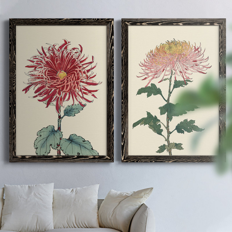 Toile de chrysanthème, Toile avec cadre noir, H 31,5 po x l 47 po x P 1,5 po