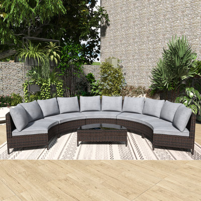 5-Piece Rattan Patio Conversation Set With Grey Cushion