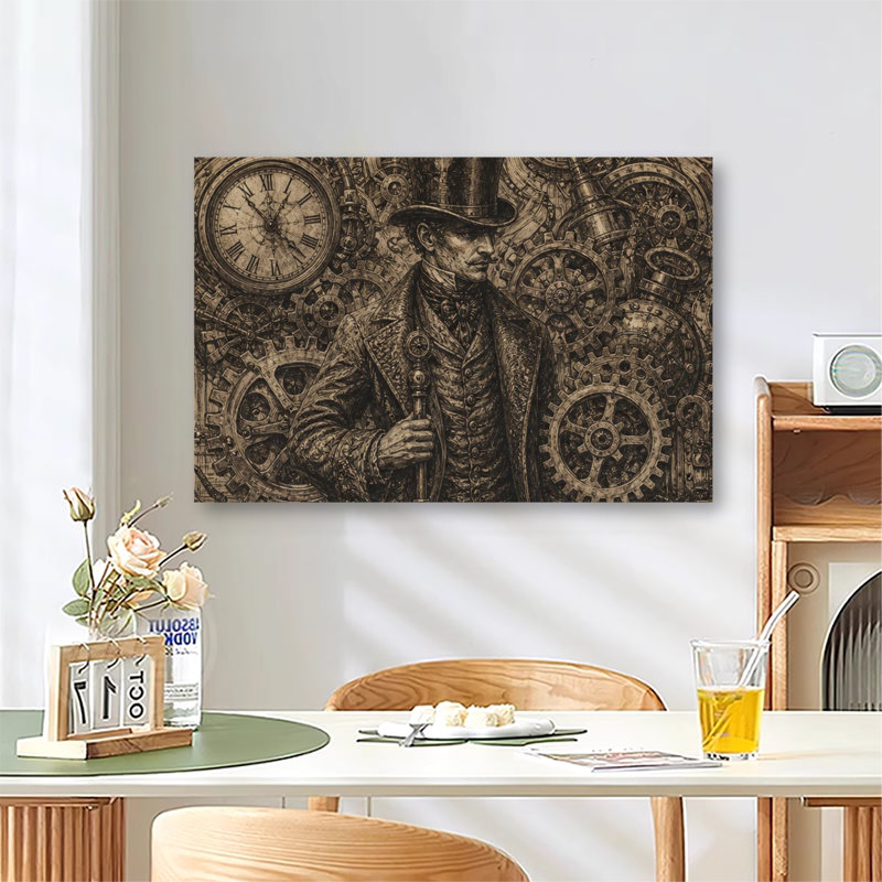 Steampunk Gentleman avec chapeau haut de forme et engrenages d'horloge, 20 x 24 po