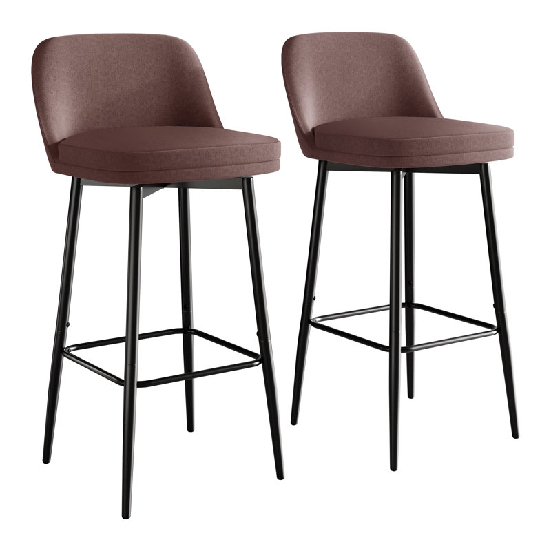 BLACK METAL SWIVEL COUNTER CHAIR IN PINK CHENILLE, Pink