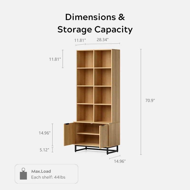 70.9''H*28.34"W 4-Tier Bookcase With Storage Cabinet (Set of 2), Natural Oak