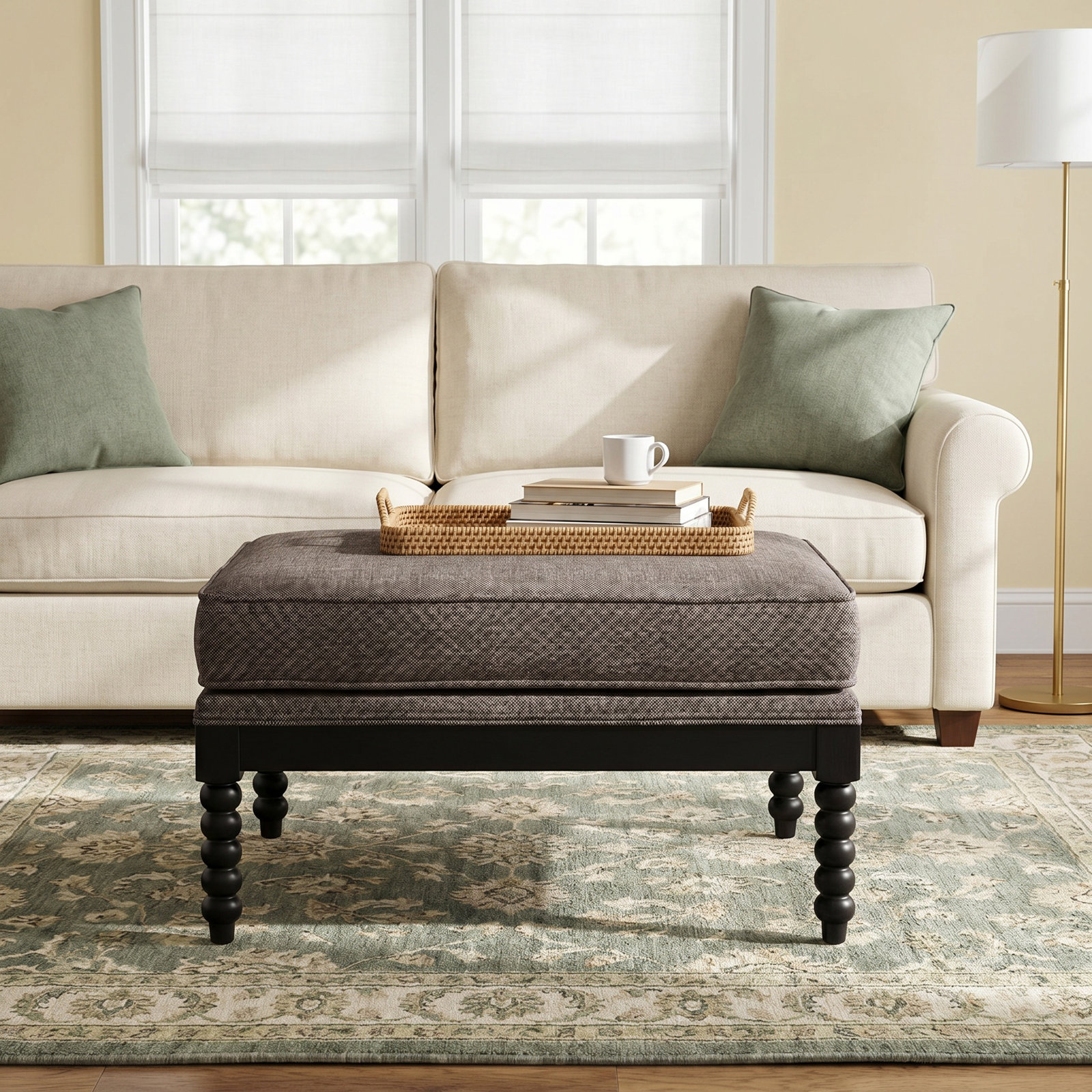 Berk Upholstered Ottoman, Gray, Black