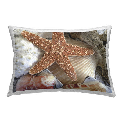 Starfish & Shell Stack Printed Outdoor Throw Pillow Design by Graffi*Tee Studios