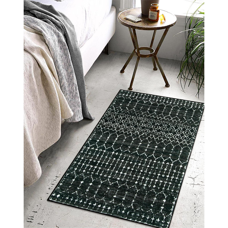Tapis d'intérieur marocain pour entrée, tapis 2 x 3 antidérapant avec passe-partout à l'intérieur, noir