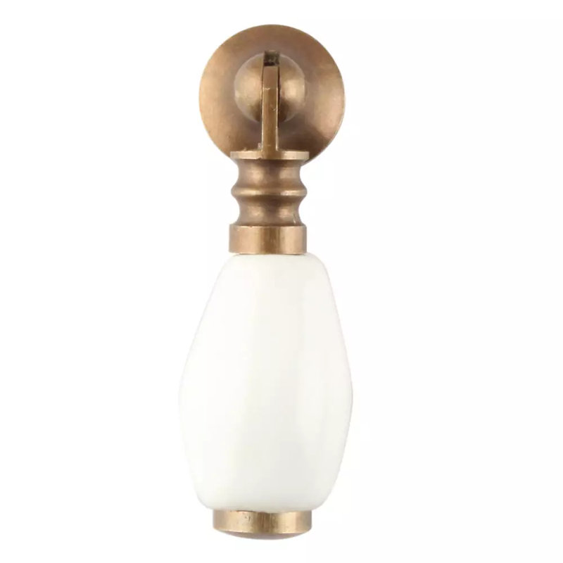 Antique Brass Drop Pull With Solid White Ceramic Detail