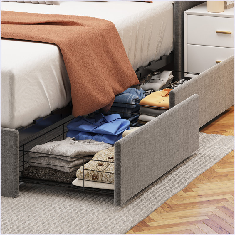 Bed Frame With LED, 4 Under-Bed Portable Storage Drawers, Full