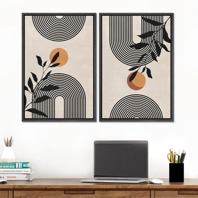 «Geometric Illusion Polygons Forest Plants Abstract Shapes Modern Art Wall Decor Artwork Bohemian», reproduction d'art encadrée sur toile