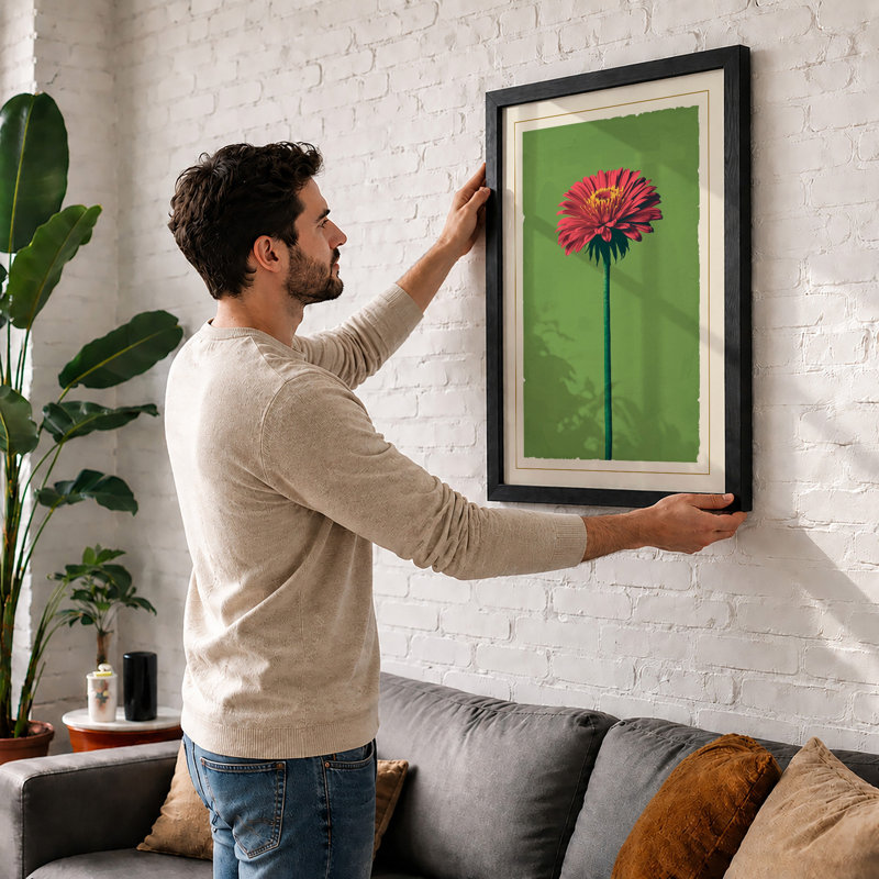 Magenta Gerbera Botanical - Framed Print, A4 - 29.7 x 21.0 cm, Black