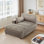 Chaise longue surdimensionnée en flanelle de fourrure de lapin brun clair avec accoudoirs et coussins Bentura