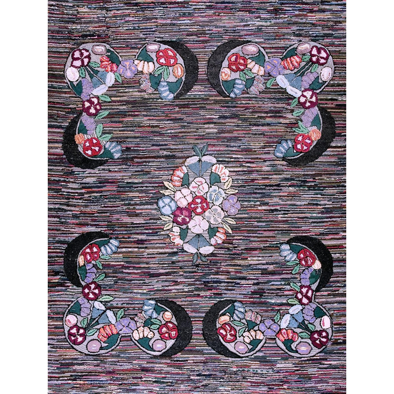 Tapis crocheté antique en laine et coton multicolore