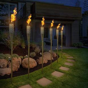 Sorbus Bamboo Outdoor Tiki Torches 60" with Metal Oil Canister