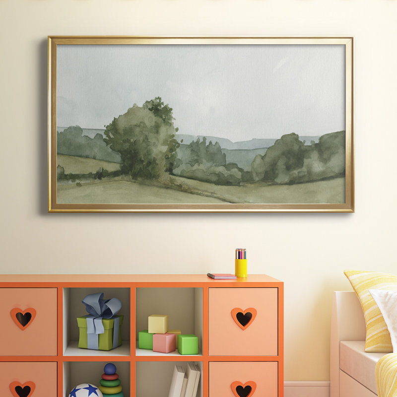 Croquis de paysage rétro I - toile encadrée de qualité supérieure - prête à être accrochée, Or