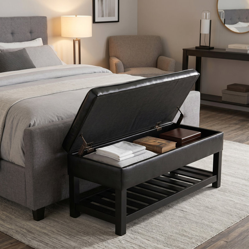 Banc de rangement avec repose-pieds capitonné et tablette ouverte Cosmopolitan, Nuit noire