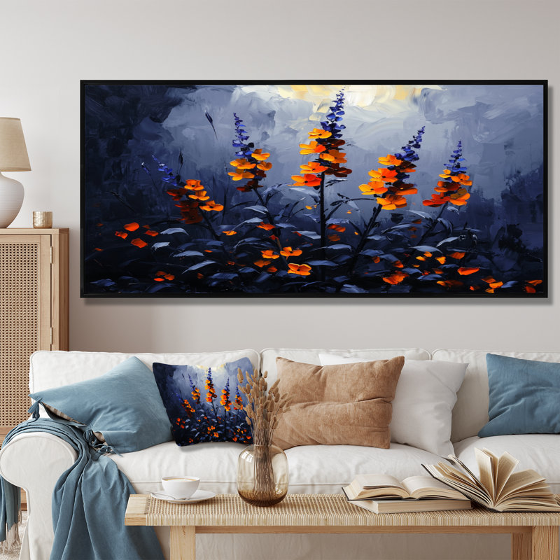 «Night Forest Plants In The Dark I», art mural plantes, 16" H x 32" W, Cadre flottant noir
