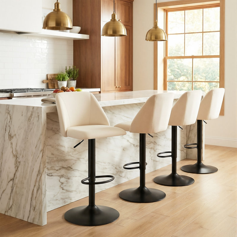 Swivel Upholstered Adjustable Height Counter & Bar Stool With Footrest, Beige, 4