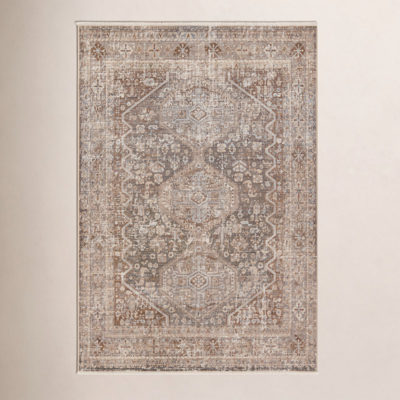 Tapis oriental Clemente en brun clair / taupe, Rectangle de 5 pi x 8 pi