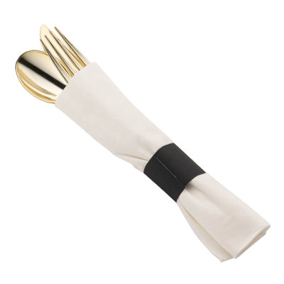 Silver Plastic Cutlery in White Napkin Rolls Set