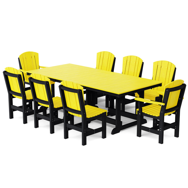 Ensemble de salle à manger 9 pièces 44 po x 94 po Heritage, Jaune citron / Noir, 9 pièces