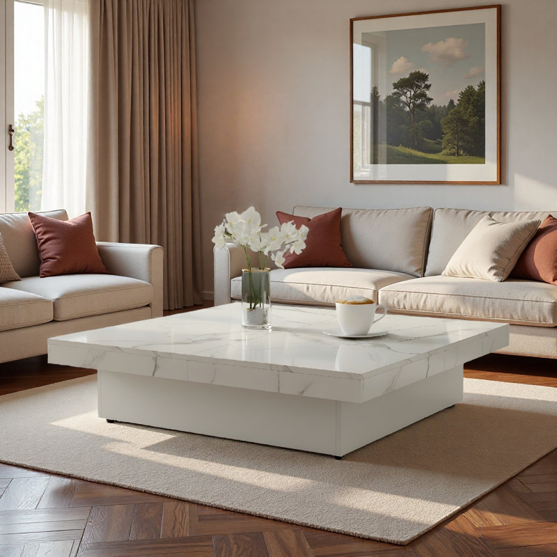 Square Veneer Coffee Table With Sliding Top And Ample Storage