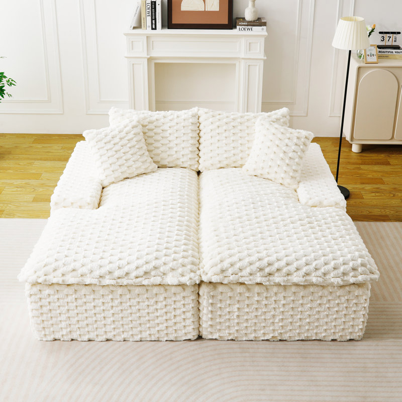 Chaise longue double en velours Turtle, Blanc