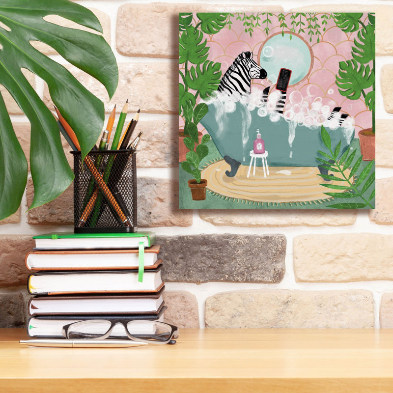 Toile épique «Zebra In Tub» par Farida Zaman, 12 po x 12 po, H 12 po x l 12 po