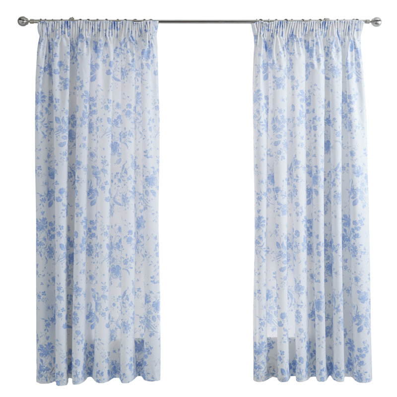 Izetta Pencil Pleat Semi-Sheer Curtains, 168 W x 183 D cm, Blue