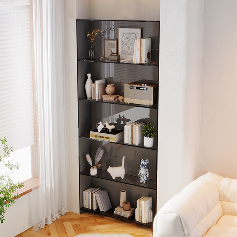 Open Shelf Display Unit Acrylic Bookcase, Charcoal Gray