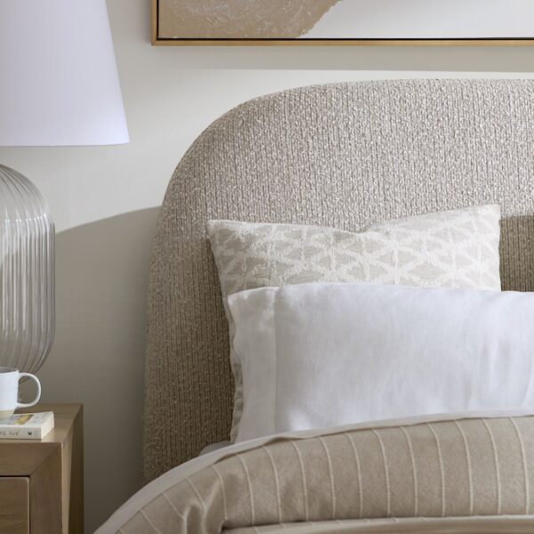 Cora Polyester Upholstered with Solid Oak Dark Cinder Wood Finish King Bed, Queen