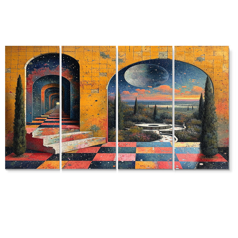 Ensemble d'art mural rétro rétro futuriste surréalisme - ensemble de 4 pièces, H 28 po x l 48 po