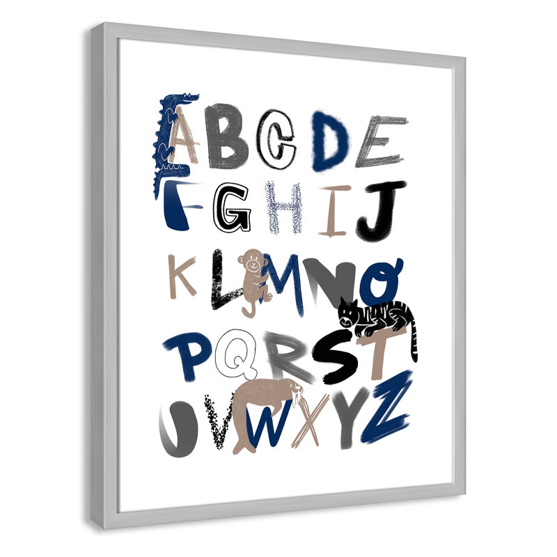 Critter Alphabet 1, impression sur papier, H 34,5 po x l 24,5 po x P 1,18 po, Encadré de boîte argent