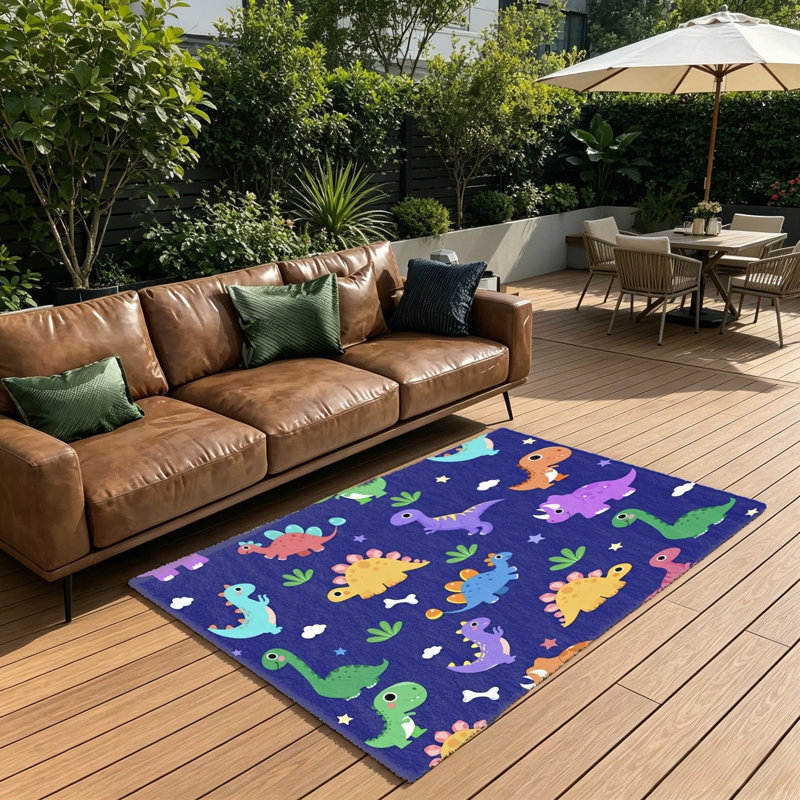 Navy Cartoon Dinosaur Area Rug, 5' x 7' for Kids Bedroom & Playroom