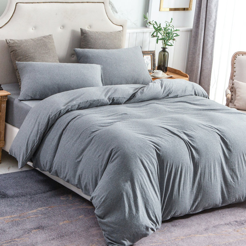 HOME BEDDING Jersey Cotton Duvet Cover Set, Blueish Gray, Full Duvet Cover + 2 Standard Shams
