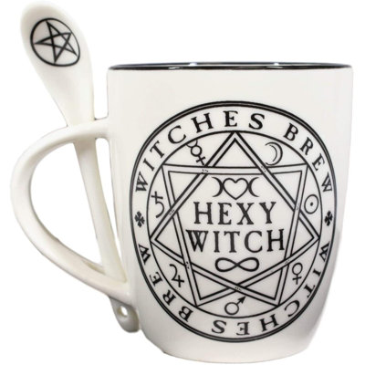 Ensemble de grandes tasses et cuillères en porcelaine Ebros Wicca