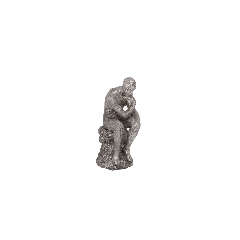 Figurine pensant argent antique. 6,75 po x 4,25 po x H 11,00 po