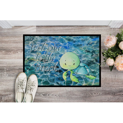 Tapis de porte pour l’extérieur antidérapant sea turtle welcome