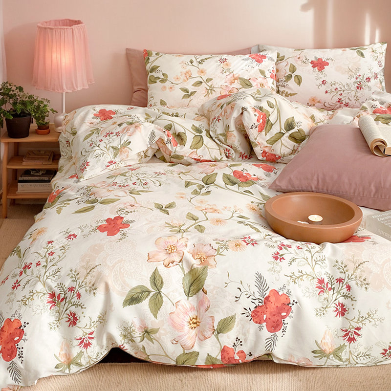 Floral Printed Bedding Set With, King Duvet Cover + 2 Pillowcases