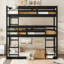 Triple lit superposé simple noir en bois d'hévéa avec garde-corps-1071889744