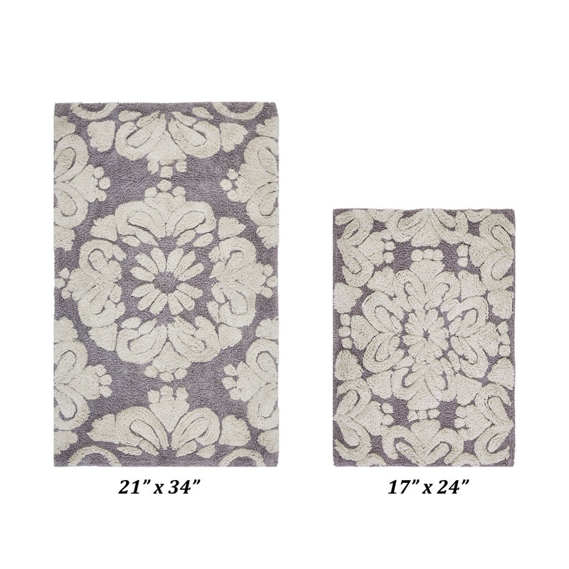 Ensemble de tapis de bain 2 pièces 100% coton 1885 GSM Danitra Premium, certifié OEKO-TEX®, envers en latex antidérapant, tapis de bain touffetés moelleux pour la douche, la baignoire, le lavabo et le meuble-lavabo, super absorbant, lavable à la machine, gris