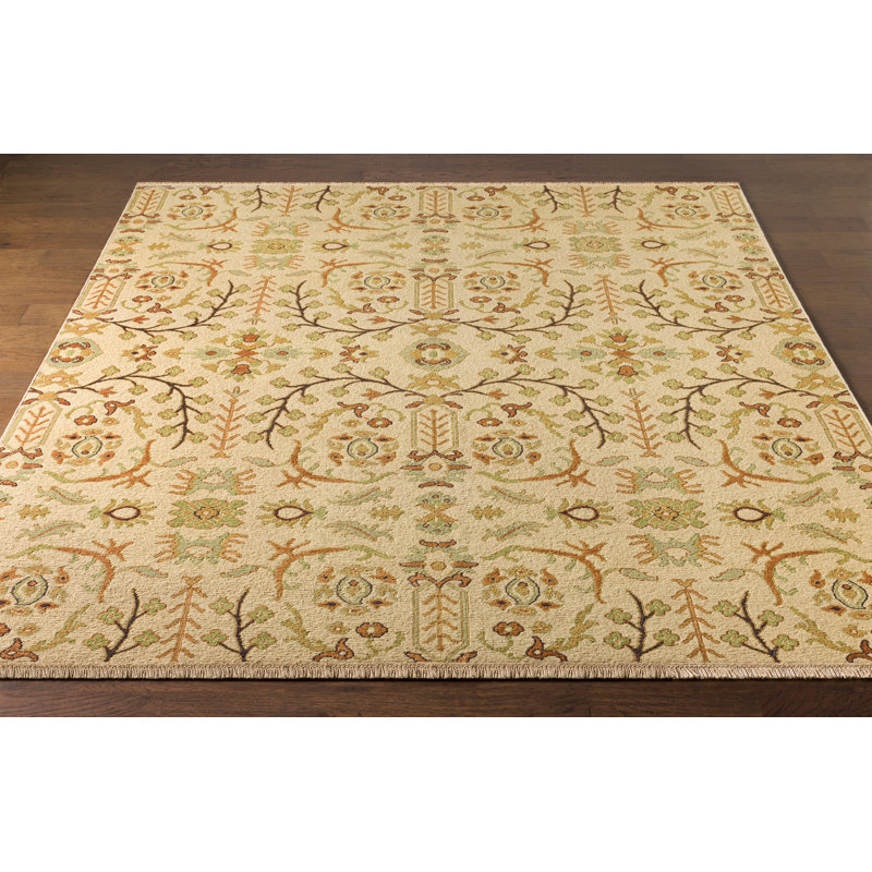 Tapis floral en laine noué à la main Florez, Rectangle 4 pi x 6 pi