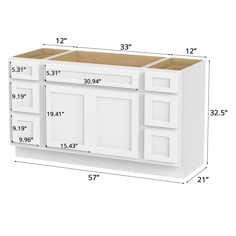 57'' Single Bathroom Vanity Base Only, White