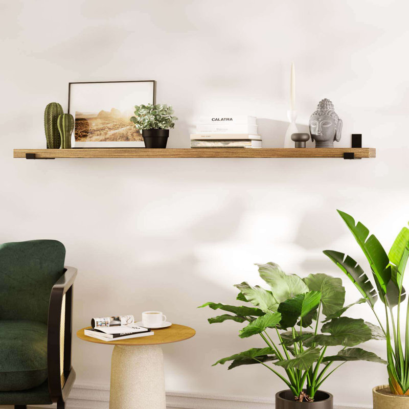 60" x 7.25" Wooden Book Shelves, Long Shelf for Wall, Hanging Book Shelf, Shelves for Wall Storage