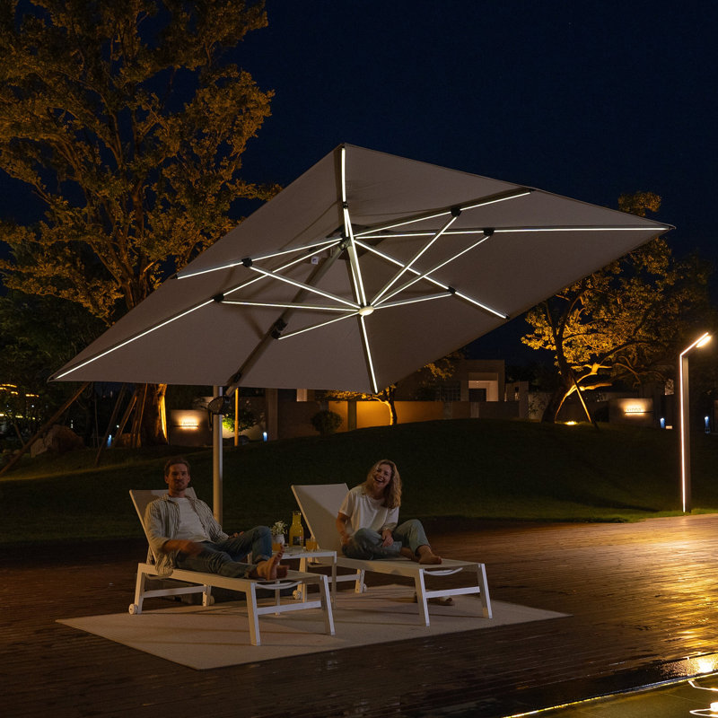 3m Lighted Square Cantilever Parasol With Base