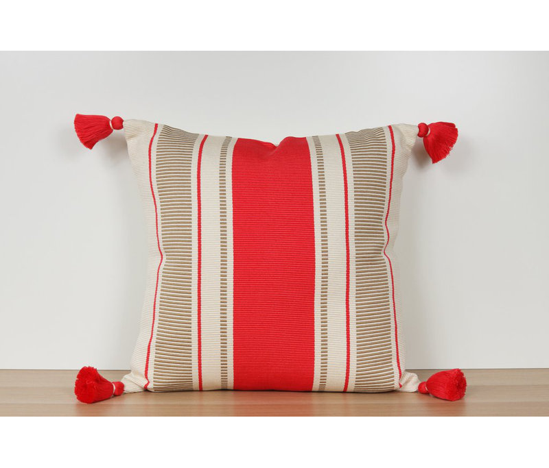 Cabana Square Cotton Pillow Cover and Insert, Coral/Camel