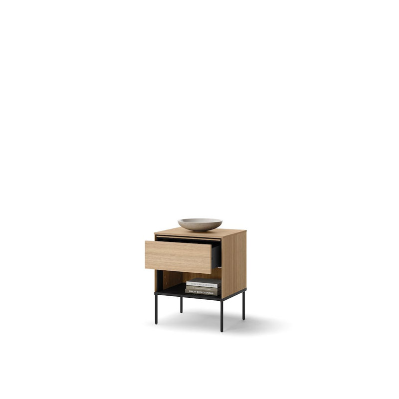 Compact Oak Linear Cabinet W51cm - Modern Design with Push-to-Open Drawer