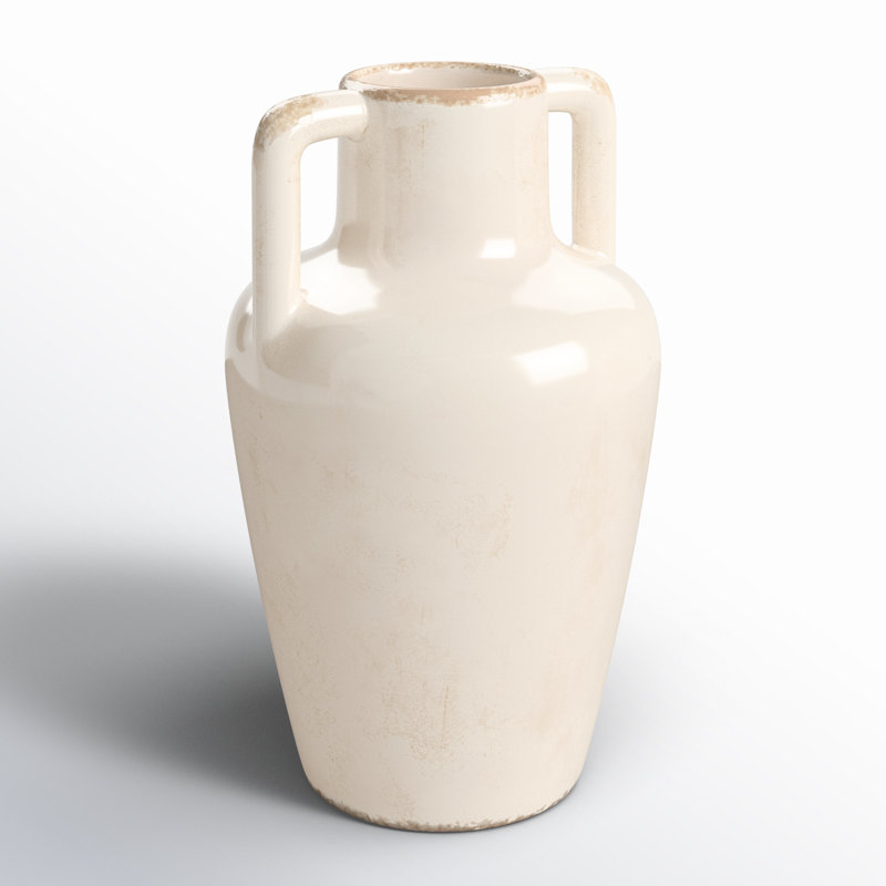 Vase en céramique blanc à deux poignées Michele