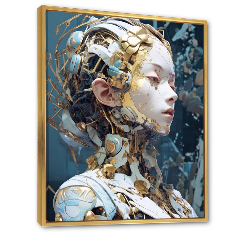 " Female Robot II ", 32" H x 16" W x 1" D, Gold Floater Framed