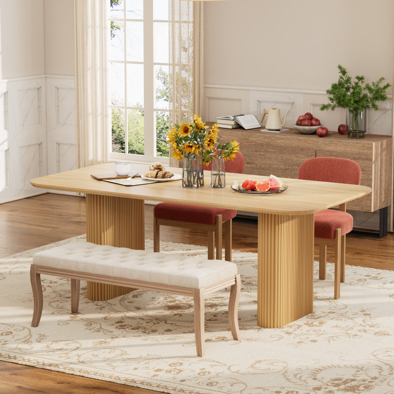Ensemble de table de salle à manger Djanira Farmhouse, 4 Pieces: Table, 2 Chairs, Bench, Orange/Beige
