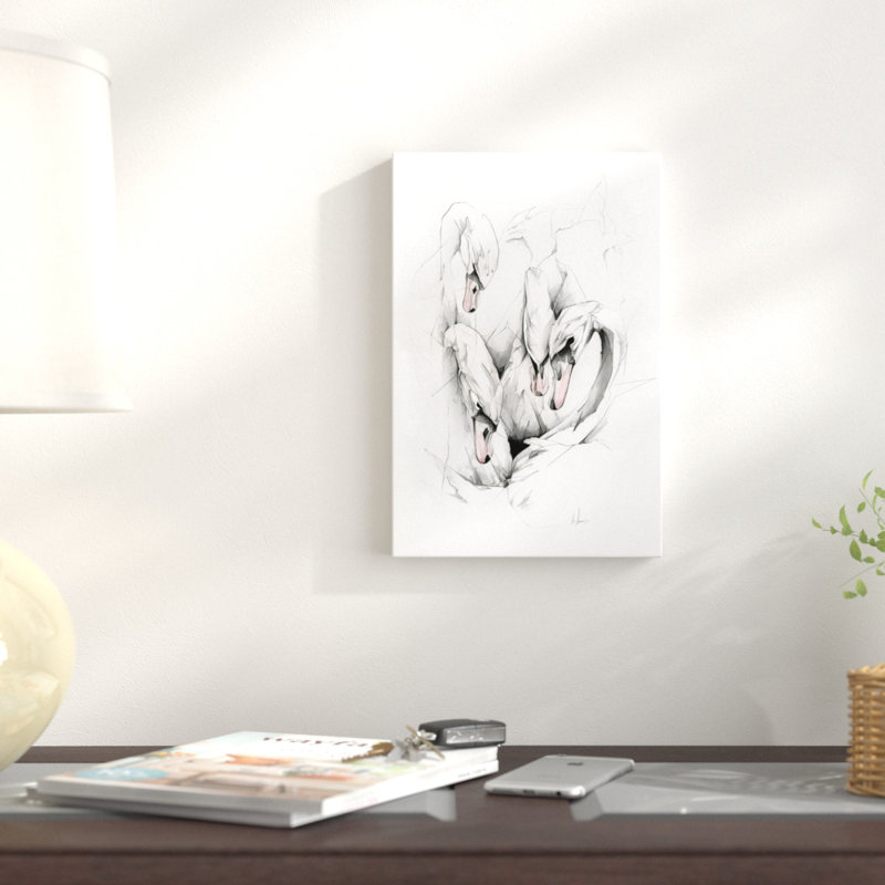 «Swans» par Alexis Marcou - Reproduction de giclée sur toile tendue avec châssis, H 26 po x l 18 po x P 1,5 po, Pas de tapis