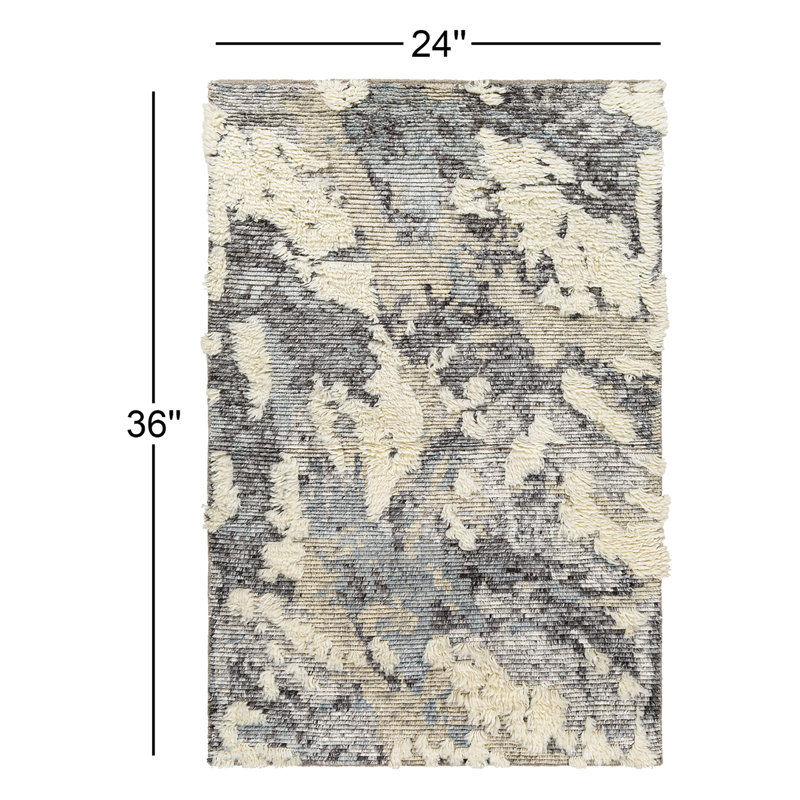 Arcus Abstract Hand Knotted Cream Area Rug, Rectangle 2' x 3'