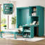 Lit escamotable mural simple avec bibliothèque, armoire supérieure, bureau extensible et rangement latéral-1464494467